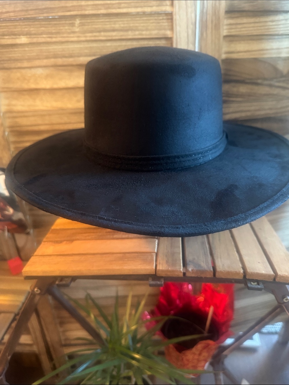 Black Wide-Brim Suede Hat